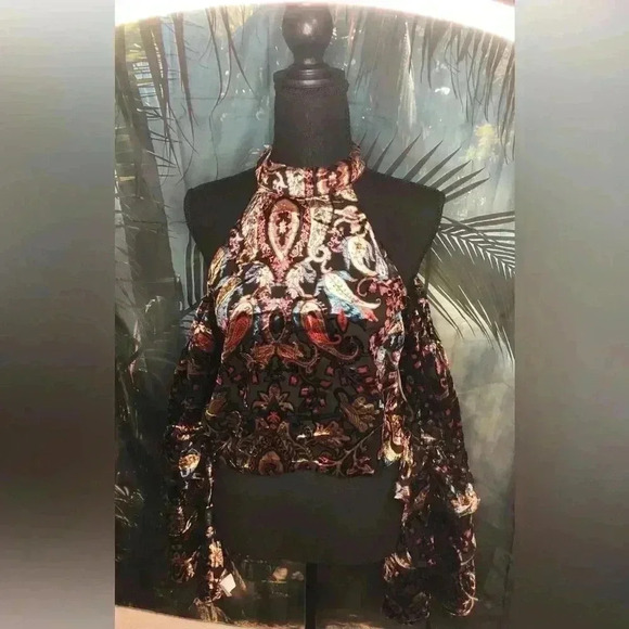 Venus Burnout cold shoulder Velvet Top size 2 - Picture 4 of 15